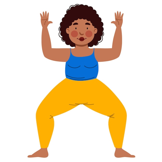 Girl doing yoga a plump girl on a white background