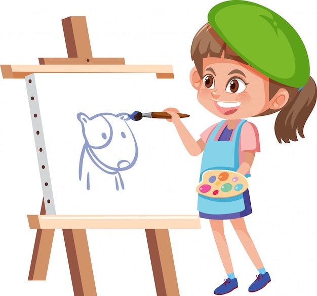 Girl drawing on canvas