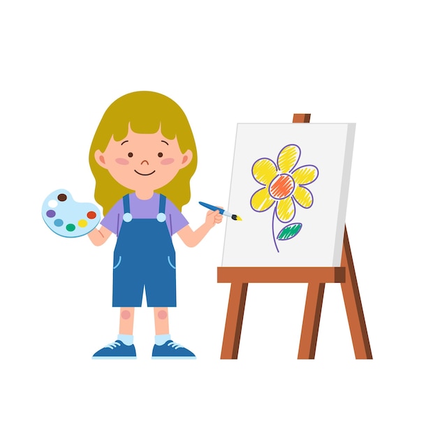 A girl drawing on canvas