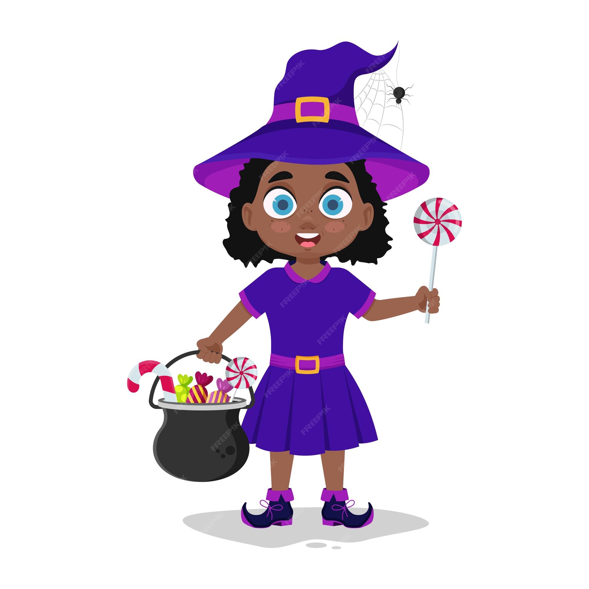 Halloween Clipart - halloween-girl-witch-holding-bag-of-candy-animated -  Classroom Clipart