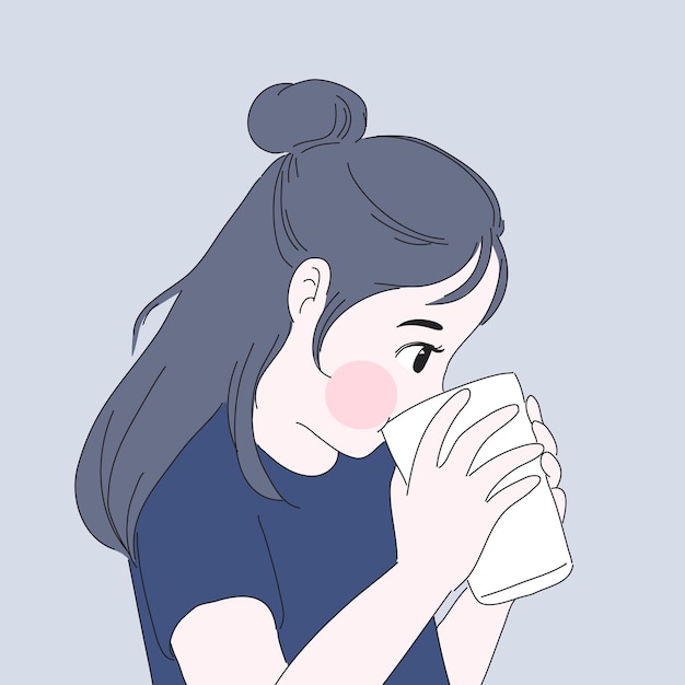 Vector girl drink milk illustration