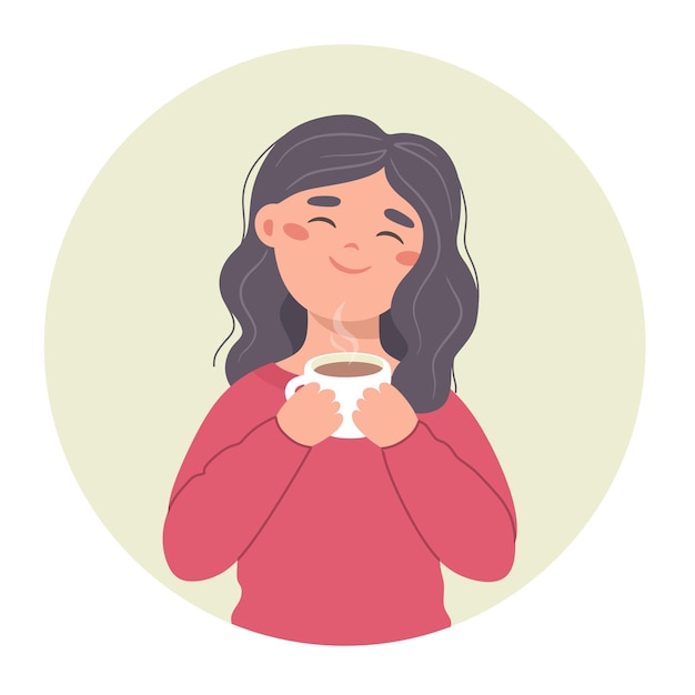 Girl drinking coffee handdrawn illustration of a girl with a mug in her hands avatar vector