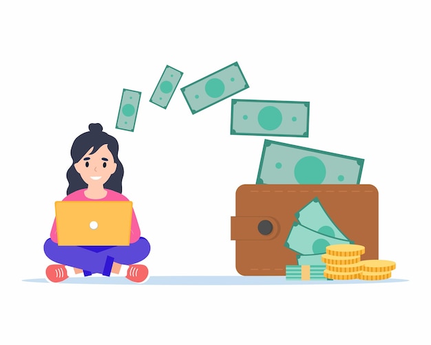 girl Earn money online Freelancer making money from home Passive income