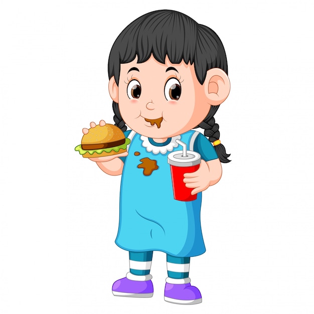 Vector girl eating fast food