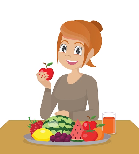 Girl eating fresh healthy fruits