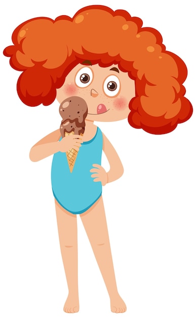 Vector a girl eating ice cream in summer theme