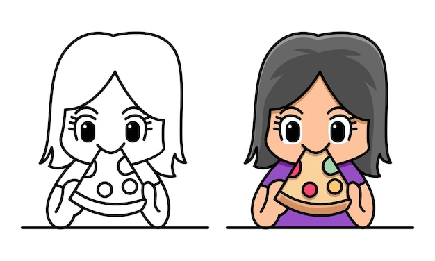 Раскраска девочка ест пиццу