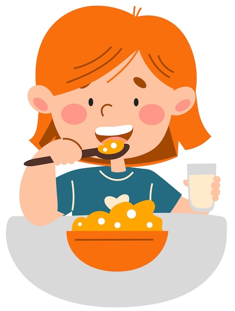 The girl eats porridge