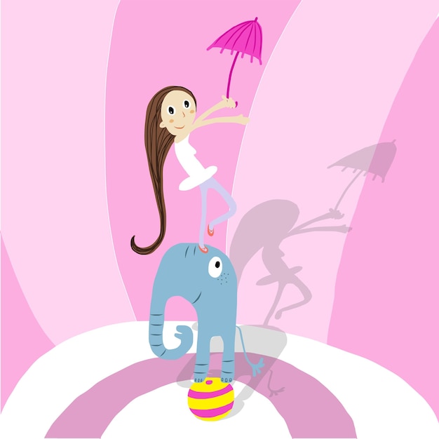 A girl and and an elephant doing a balancing show at the circus