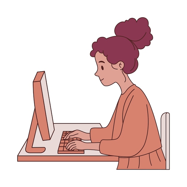 キーボードでタイピングしコンピューターで作業する女の子の従業員