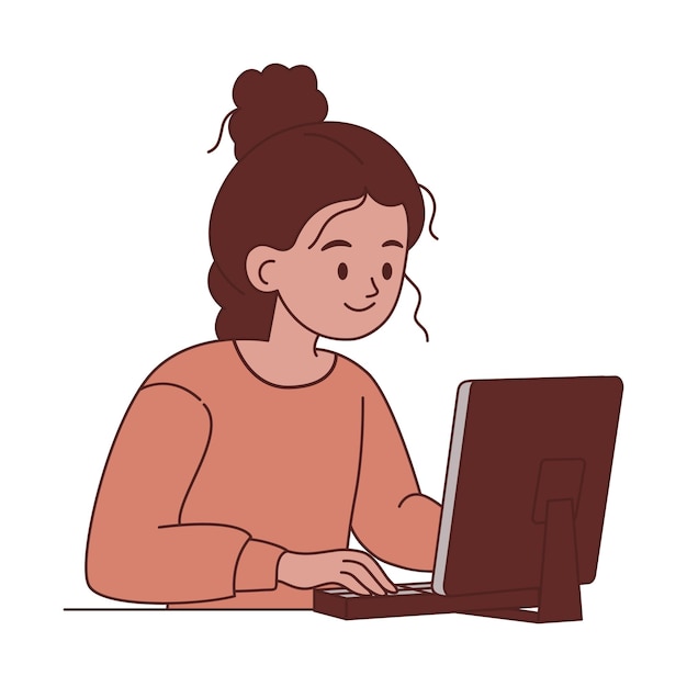 キーボードでタイピングしコンピューターで作業する女の子の従業員