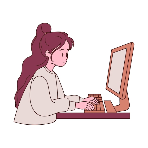 キーボードでタイピングしコンピューターで作業する女の子の従業員
