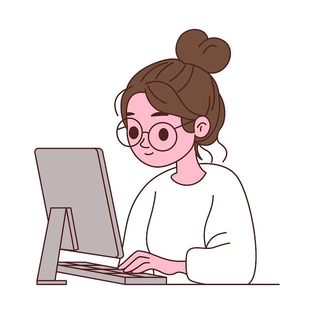 キーボードでタイピングしコンピューターで作業する女の子の従業員