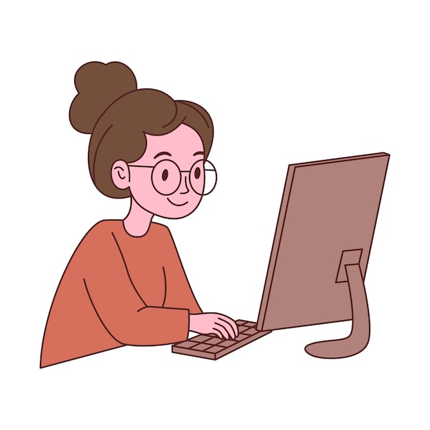 キーボードでタイピングしコンピューターで作業する女の子の従業員