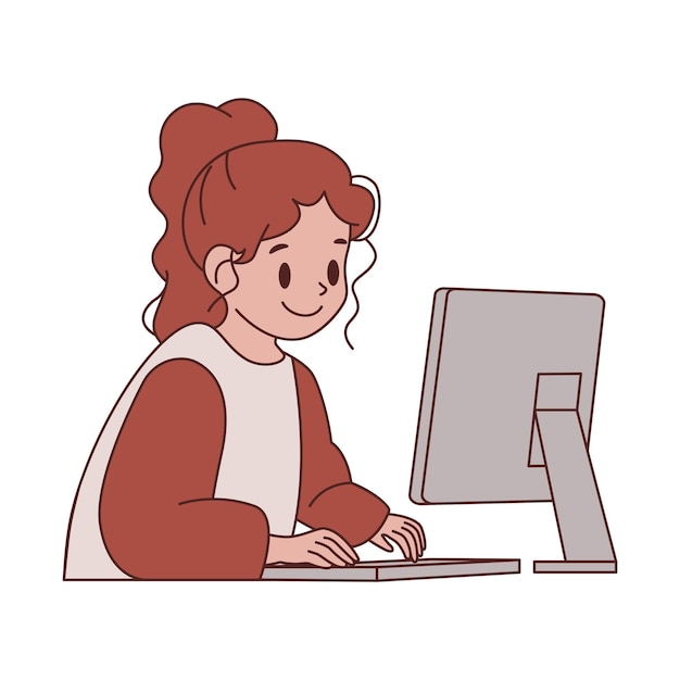 キーボードでタイピングしコンピューターで作業する女の子の従業員