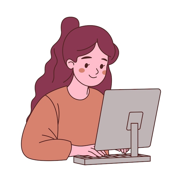 キーボードでタイピングしコンピューターで作業する女の子の従業員