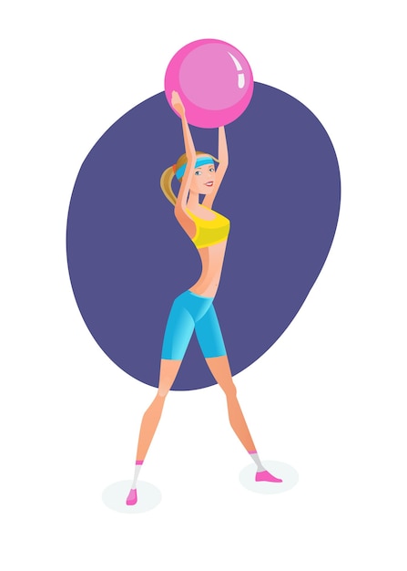 Девушка занимается лечебной физкультурой, делая упражнения с резиновым мячом