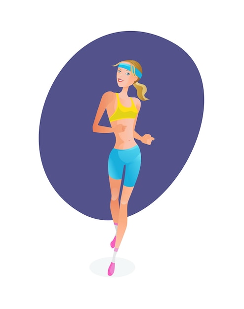 Vector girl engaged in track and field athletics jogging around city