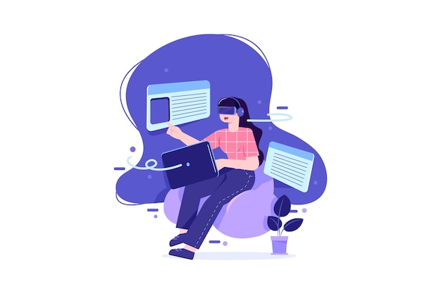 仮想現実技術を使って勉強を楽しむ女の子