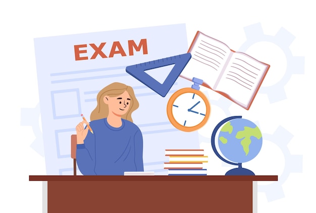 Vector girl and exam vector concept