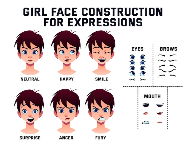 Vector girl face construction for expressions