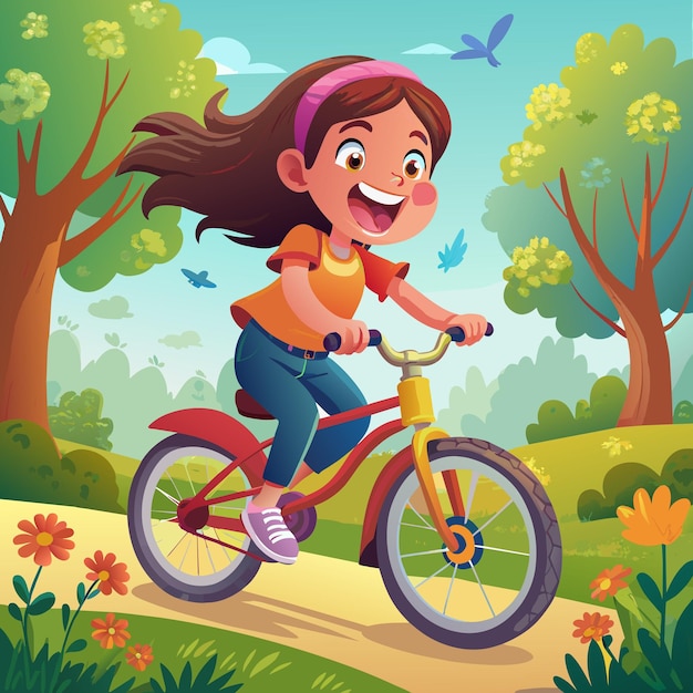 Girl face lively smiles bank Bicycle vector