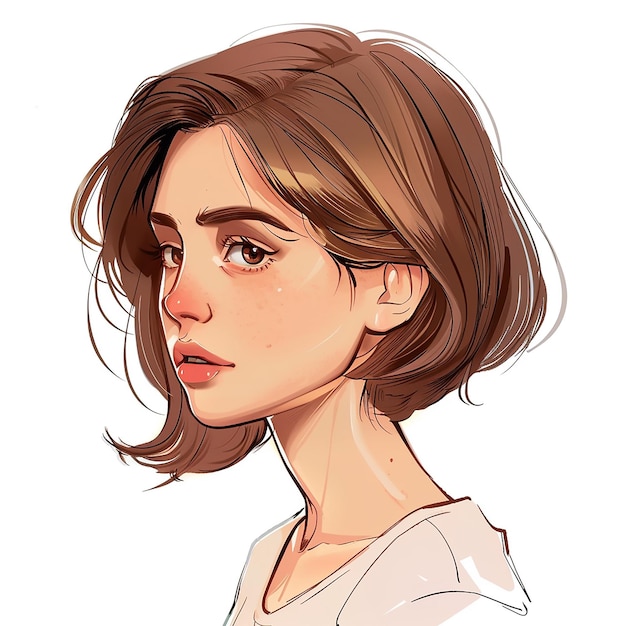 Girl face short brown hair simple cartoon style