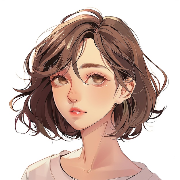 Girl face short brown hair simple cartoon style