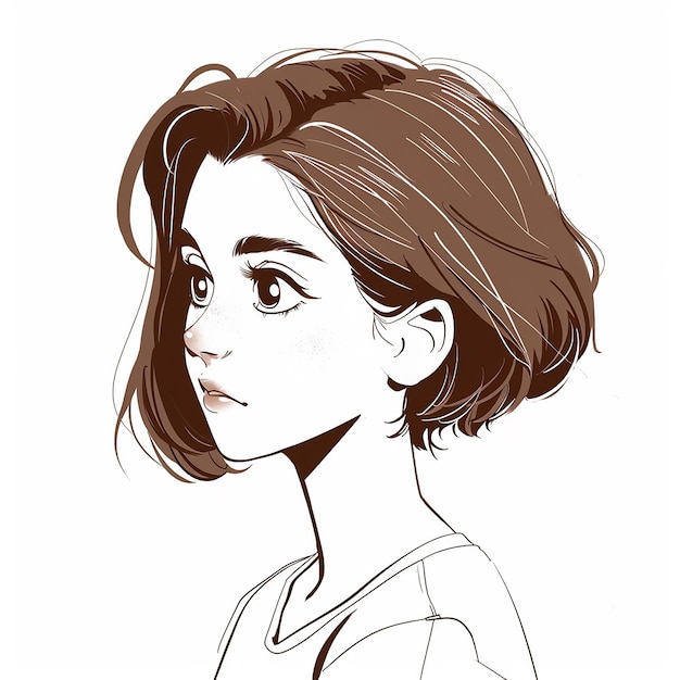Девочка с коротким коричневым волосом в стиле мультфильма