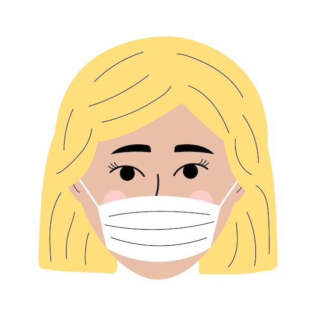 Лицо девушки с медицинской маской в стиле каракулей красочный аватар светловолосой женщины