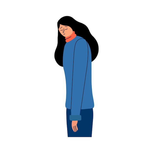 Vector the girl feels sad and lonely young introvert woman in depression