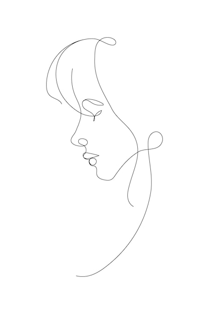 Girl female face one line drawing