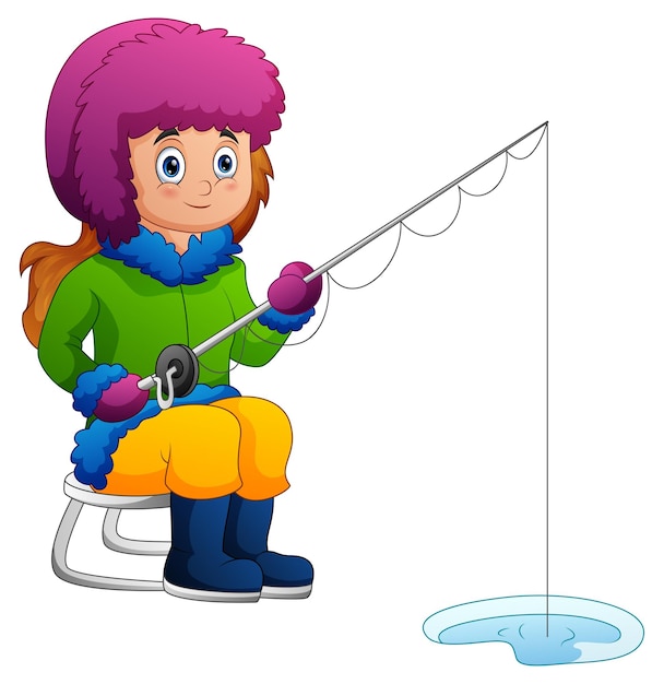 Vector a girl fishing in winter illustration