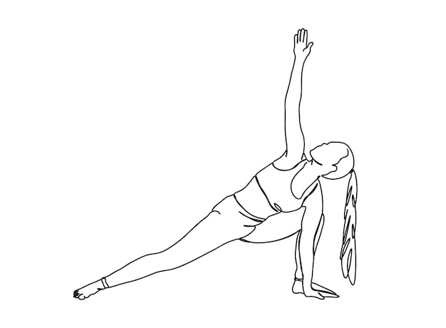 Девушка Фитнес, упражнения, йога однострочный рисунок продолжает линейную векторную иллюстрацию