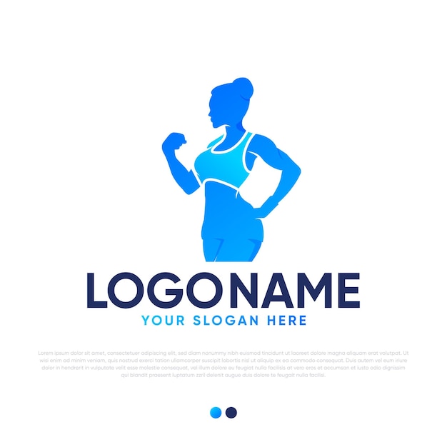 Ragazza fitness logo design vettore premium