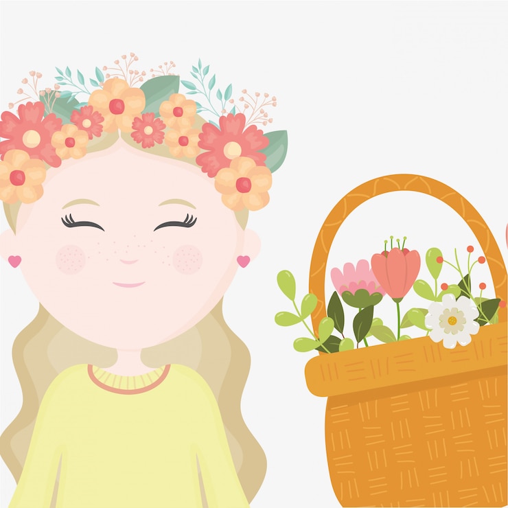 Vector 머리 만화에 소녀 꽃꽂이