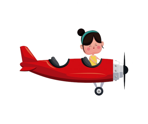 Vector girl fly red airplane love day