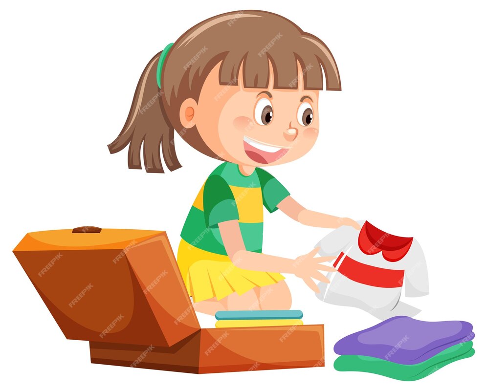 Premium Vector | Girl folding clothes and packing luggage