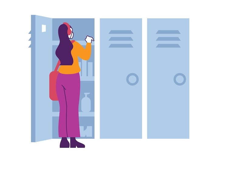 Vector a girl in front of her locker