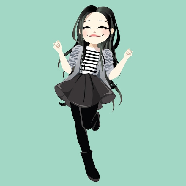 Girl full greyish outfit concept with girly and bright poses cheerfully