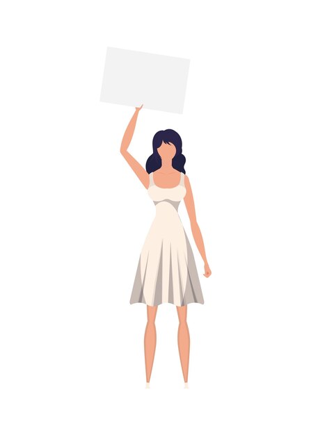 A girl in full growth with a banner in her hands Isolated Flat style Vector