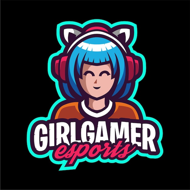 Logo di gioco della mascotte del giocatore della ragazza