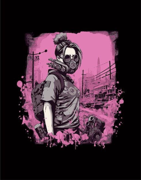 A girl in a gas mask stands in front of a pink background with the word fallout 4 on it.