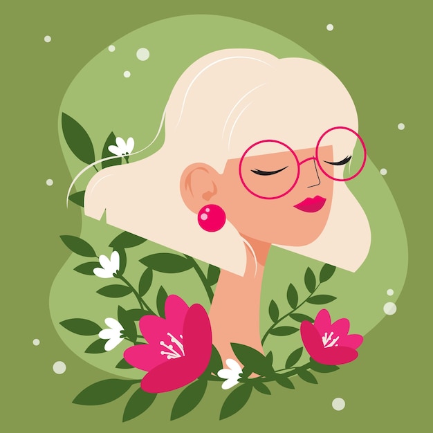 Vector girl girl with white hair girl with flowers beautiful vector illustration