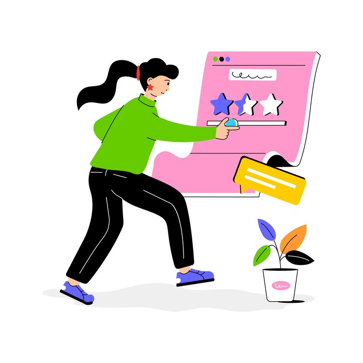 Vector a girl giving feedback on a digital platform modern flat illustration of rating