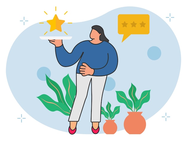 Girl giving feedback star illustrations