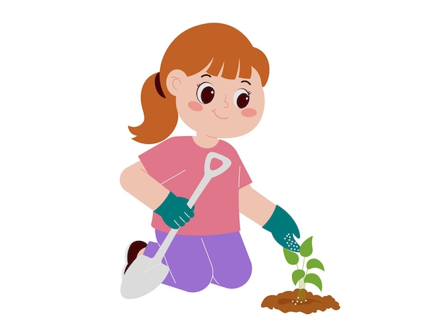 A Girl Giving Fertilizer Illustration