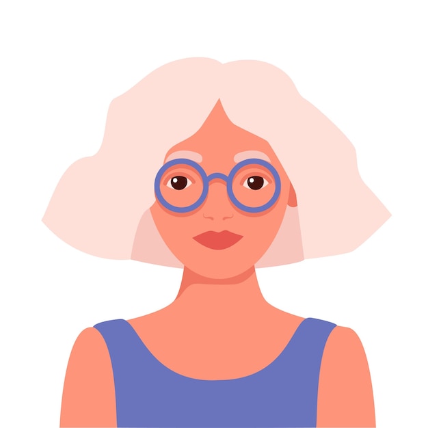 Vector girl in glasses looks like excellent pupil woman head and shoulders flat portrait