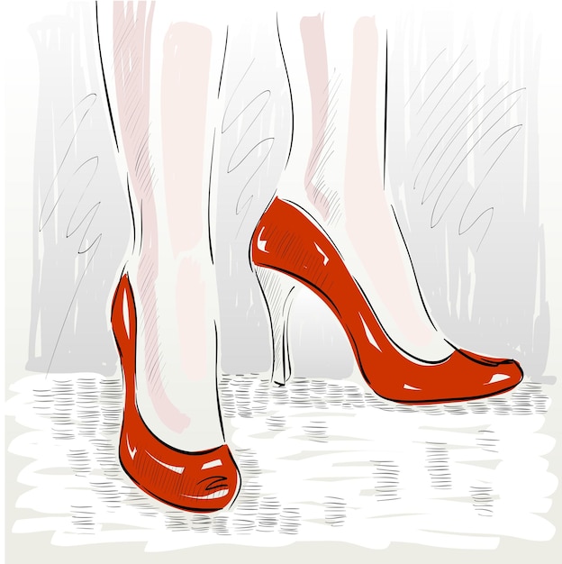 Vector the girl goes in fashionable red footwear