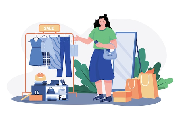 Girl Going Shopping Illustration concept